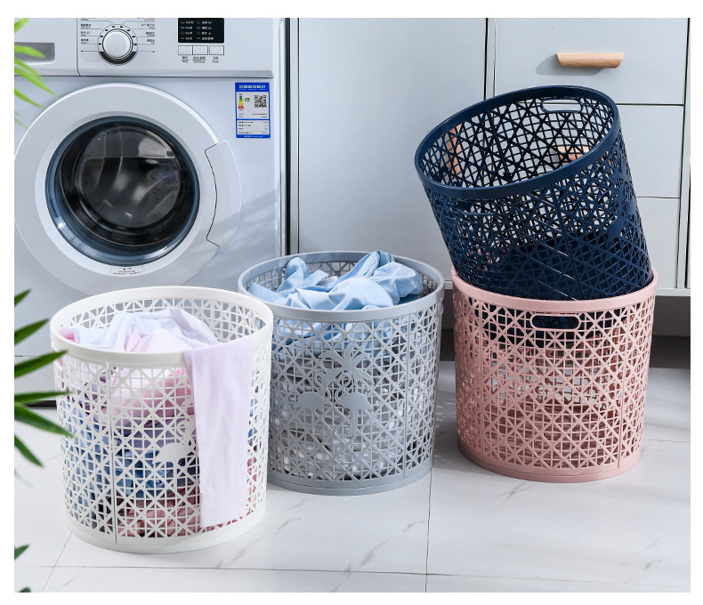 Hollowed-out colorful round household laundry basket, new large dirty clothes basket, metal toy storage bucket, storage basket, batch pic 15