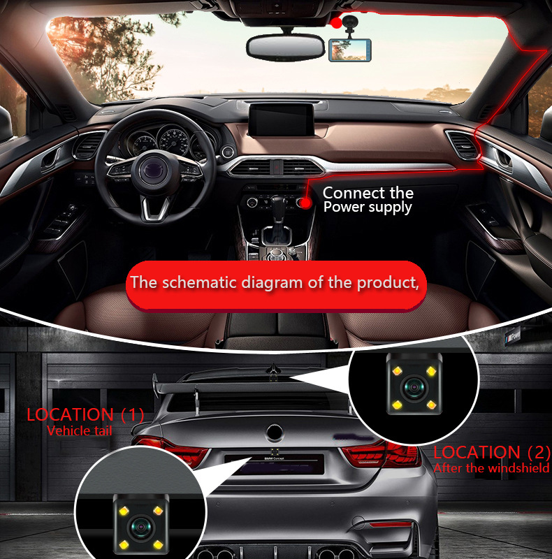 4-inch touch screen dashcam, 1080p high-definition dual-lens, dual-recording front and rear of the car, reversing camera, cross-border pic 12