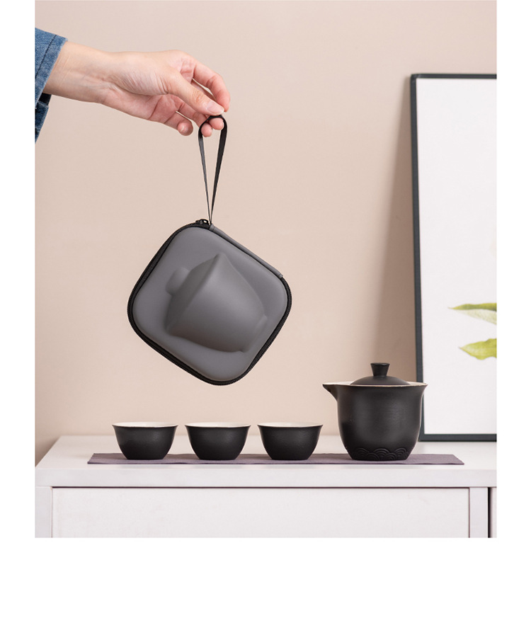 Manufacturer travel tea set, Quick guest cup, one pot, three cups, portable covered bowl, small set, outdoor kung fu set, tea brewing gift pic 14