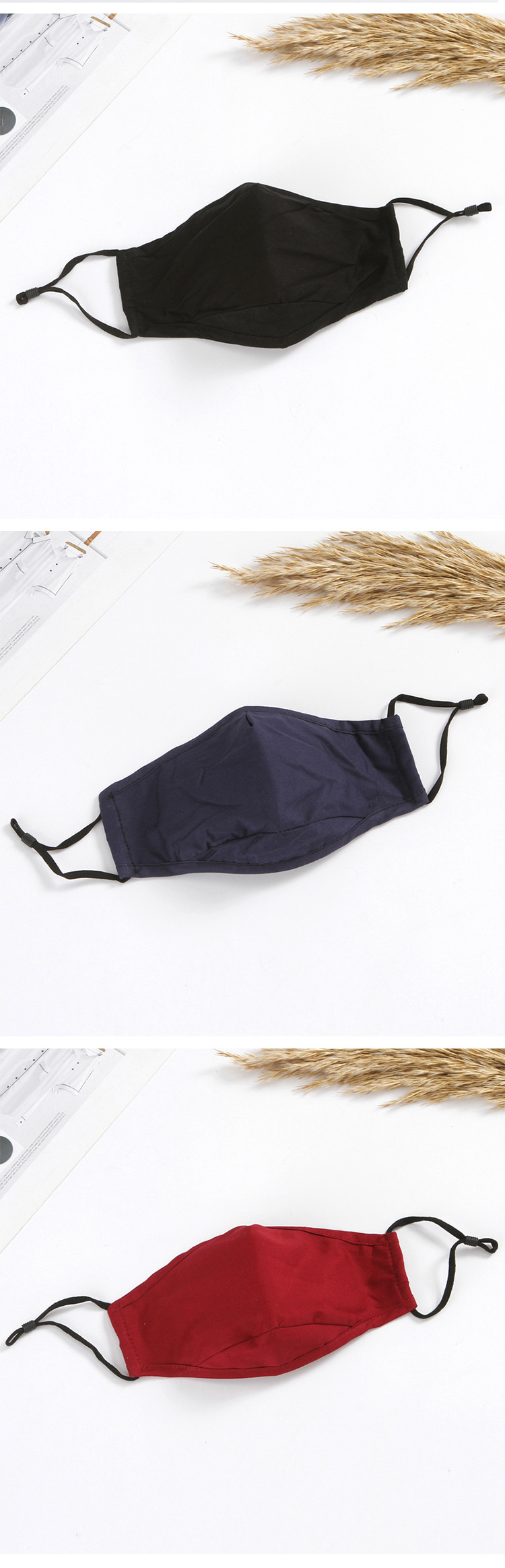 Sun-protective, warm, three-dimensional dust-proof fabric masks, pure cotton masks washed with water, printed black masks, individual packaging wholesale pic 5