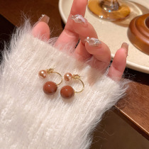 新年喜庆安可拉红色珠子耳钉女哑光拉丝几何形耳钉港风复工耳饰品详情11