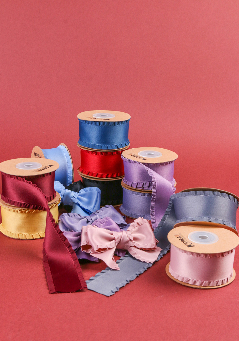 Classic thickened ruffled woven ribbon bow hair accessory clothing high-density wavy ribbon black fungus skirt hem satin ribbon pic 10