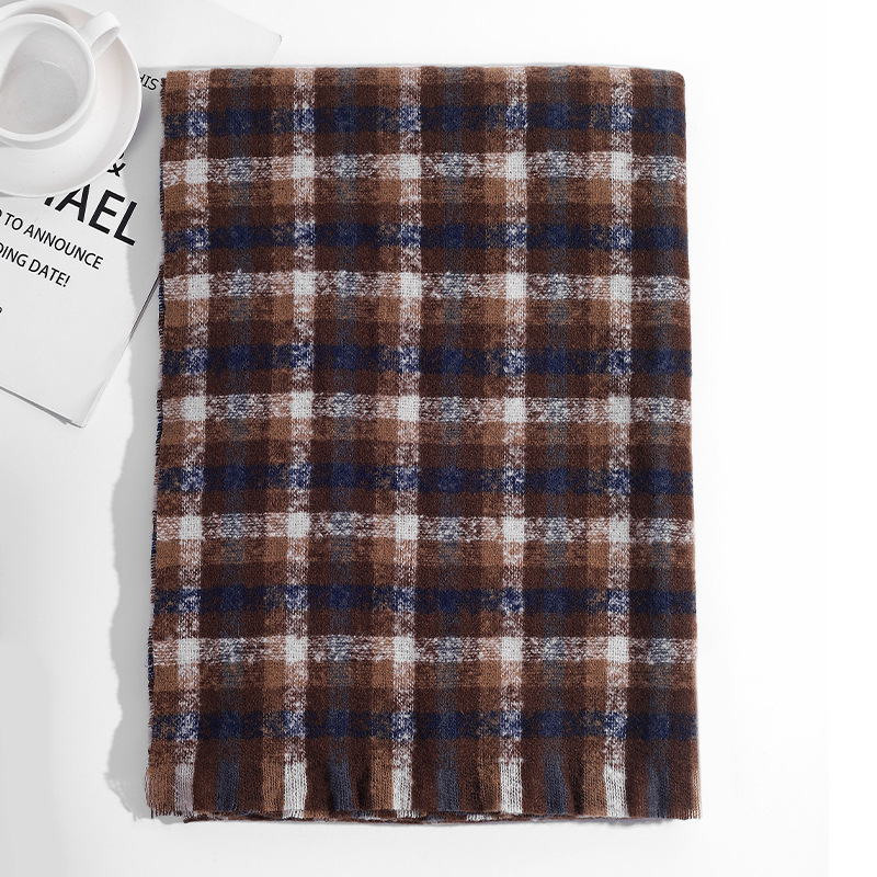 Winter couple student checkered scarf for girls 2023 Christmas gift, thickened and warm fringed faux cashmere scarf shawl pic 21