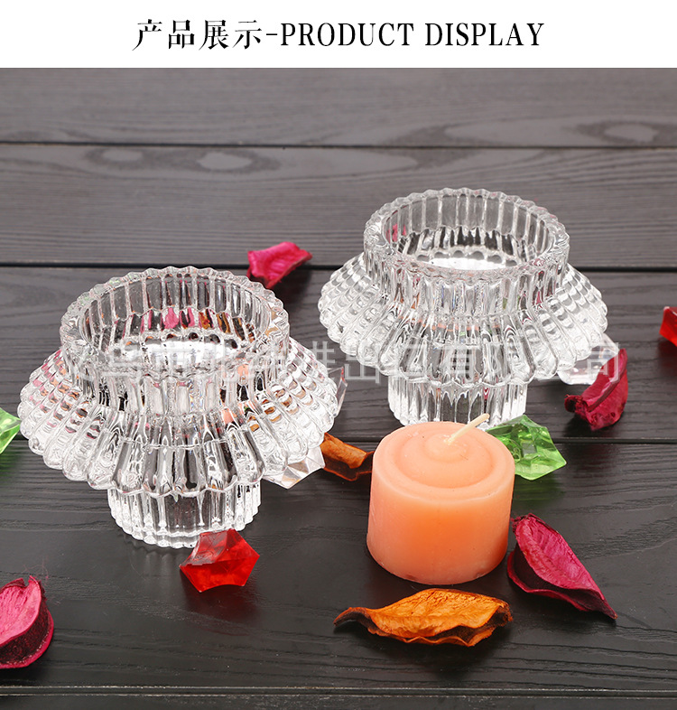 A dual-purpose glass candlestick that can be used on both sides, suitable for restaurants, bars, flying saucer candlesticks, and wedding exhibition arrangements pic 3