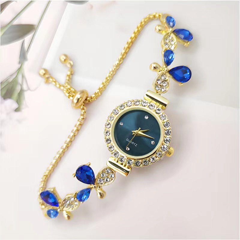 2024新款花型树叶镶钻女士手表气质时尚女款学生抽拉式手链表现货详情11