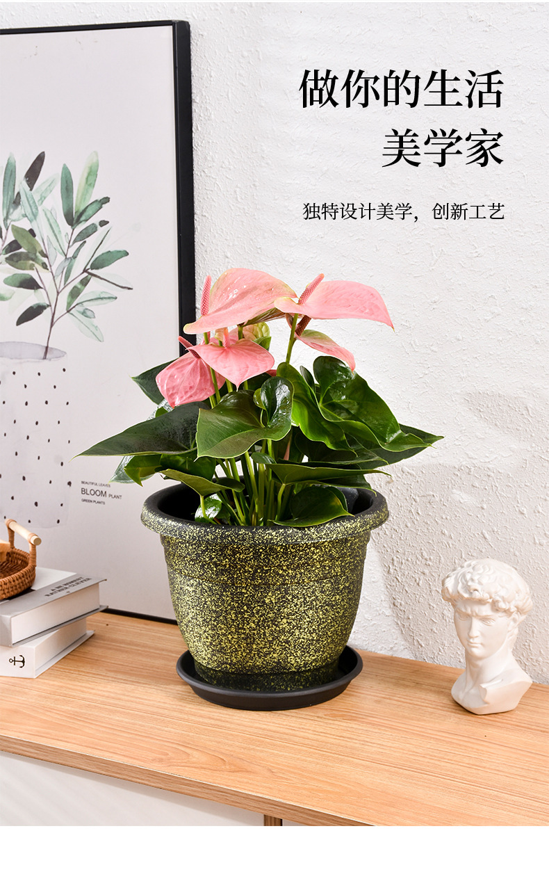 New spray-painted threaded imitation marble flower POTS, thickened resin plastic flower POTS, balcony and hotel green plants, gallon POTS pic 10