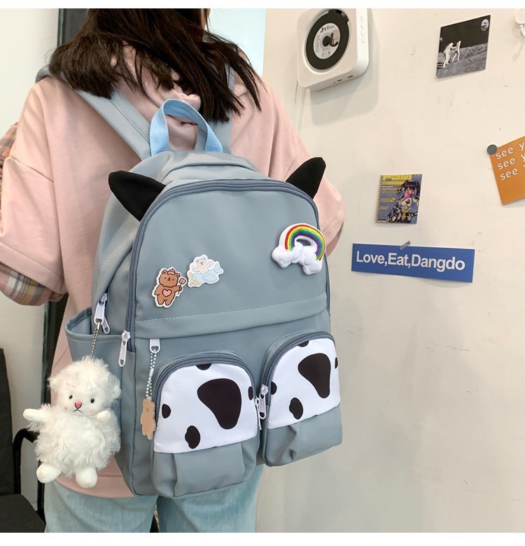 Japanese-style ins campus school style, fresh and cute, cute cow with earbuds, soft girl schoolbag, funny student backpack pic 19