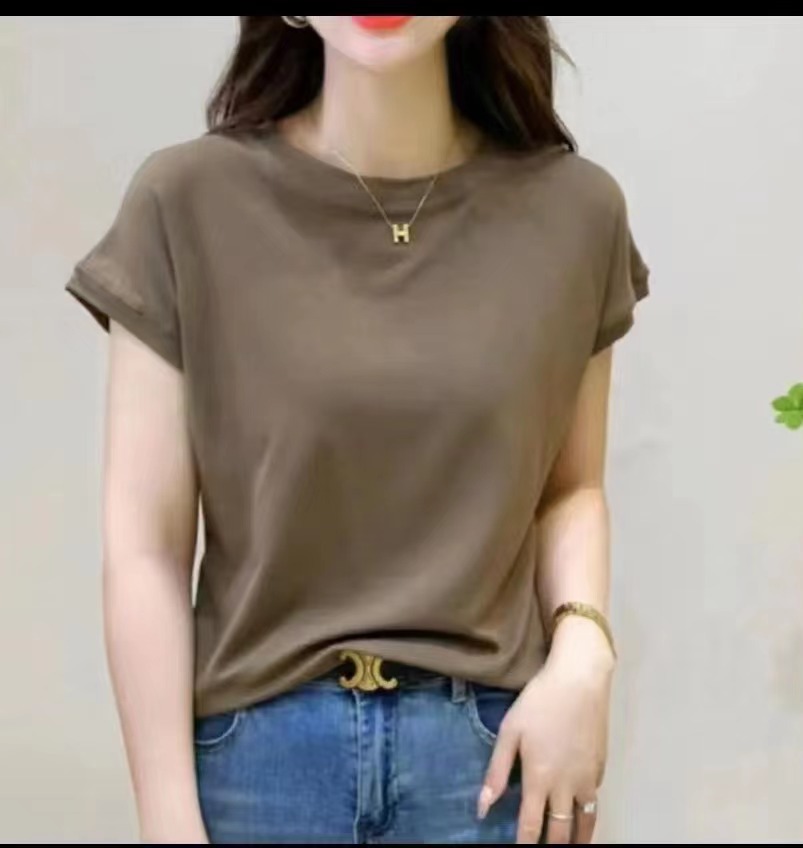 Feifei Sleeve short-sleeved T-shirt for women, 260g small Feifei sleeve solid color light version, one-sleeve European style thin top, base layer, sent on delivery pic 17