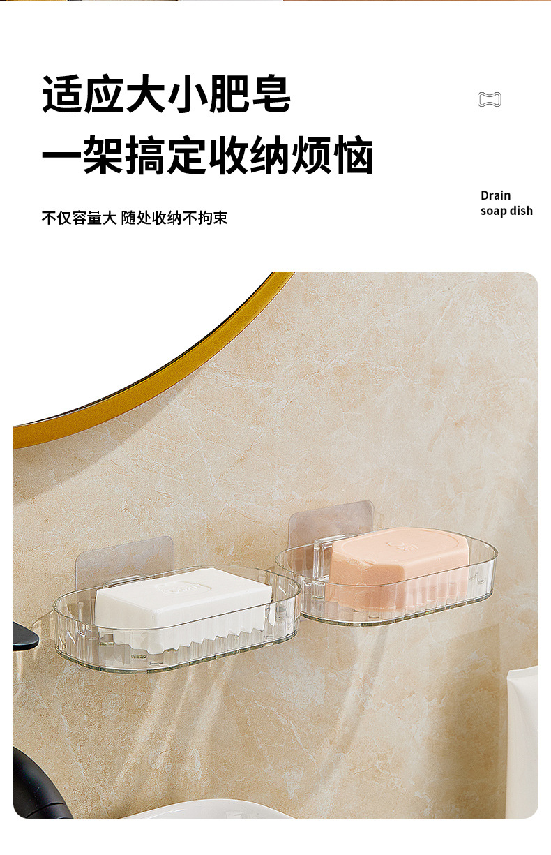Transparent and simple PET high-quality, seamless soap box, non-punching, water-draining soap box rack, bathroom storage and storage, moisture-proof soap box tray pic 9