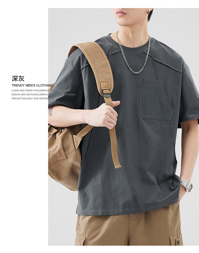 夏季体恤男女青年款百搭舒适休闲透气纯色短袖圆领宽松t恤套装详情7