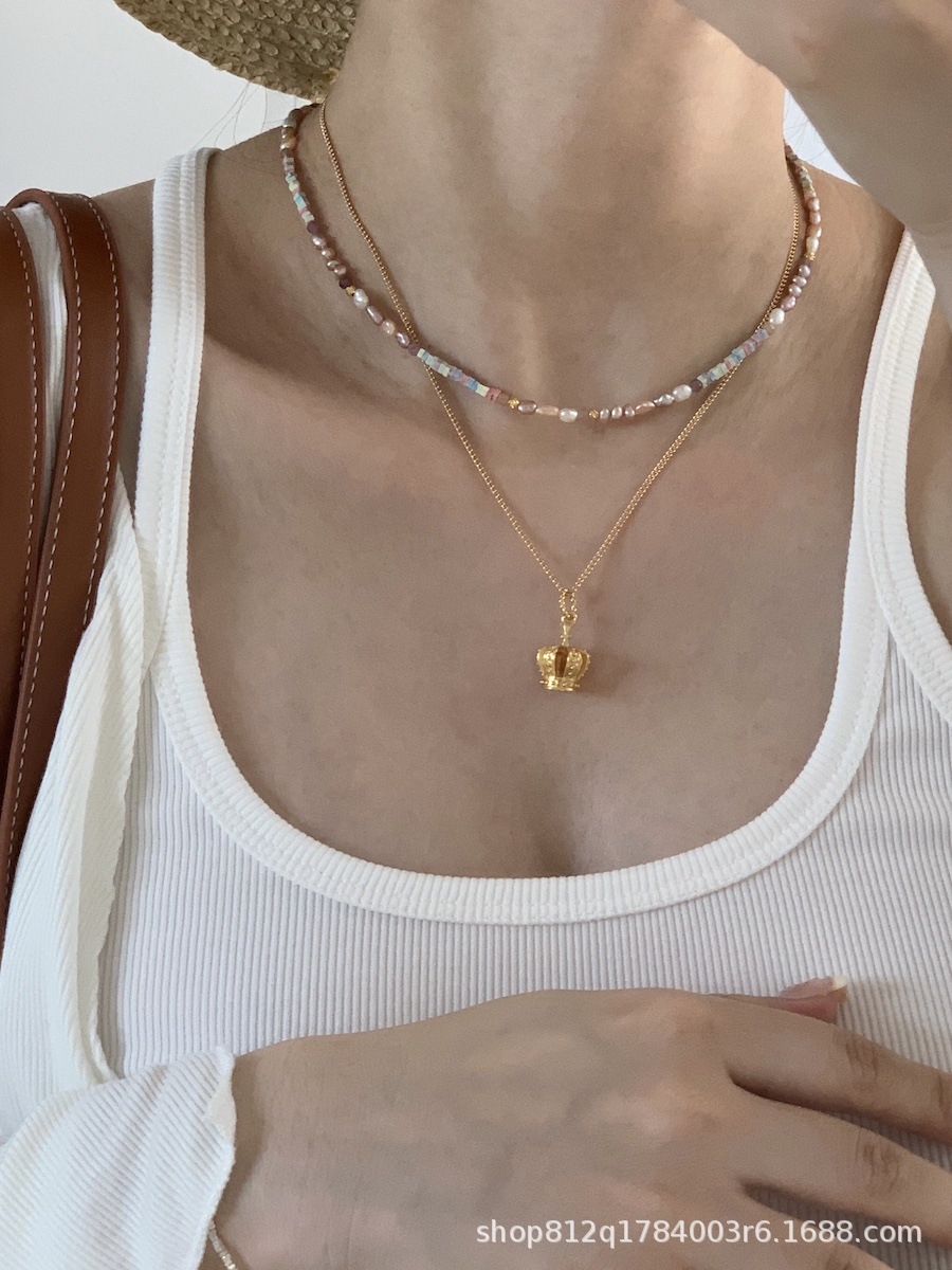 Dreamy pinkish-purple aurora silver pearl necklace, mini irregular Baroque-style light luxury necklace, niche pic 7