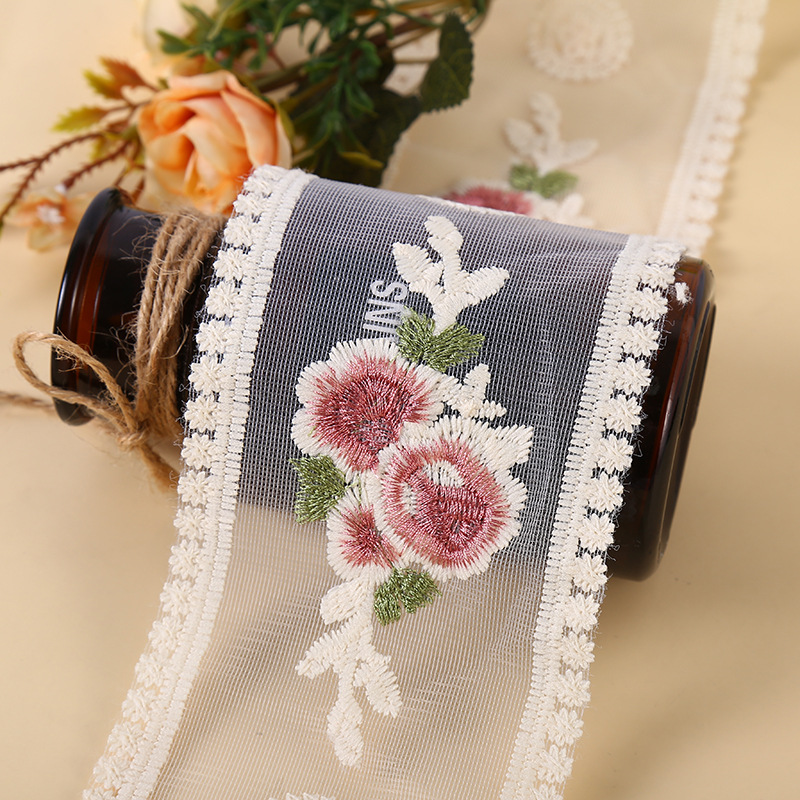 DIY handmade accessories for 9CM three-color embroidered lace double-sided set gauze bow curtains, hair clips and hair bands pic 10