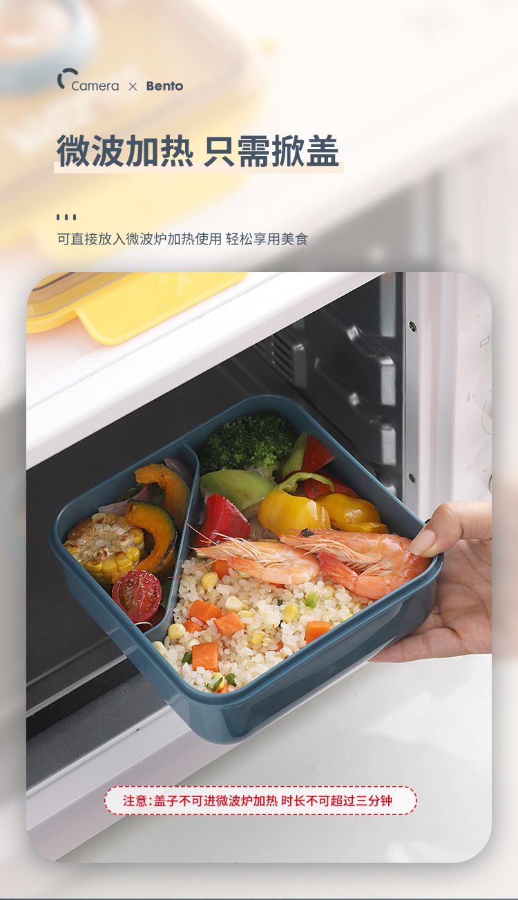 ins相机盖创意分格密封饭盒 上班族便携可微波午餐盒不串味便当盒详情15