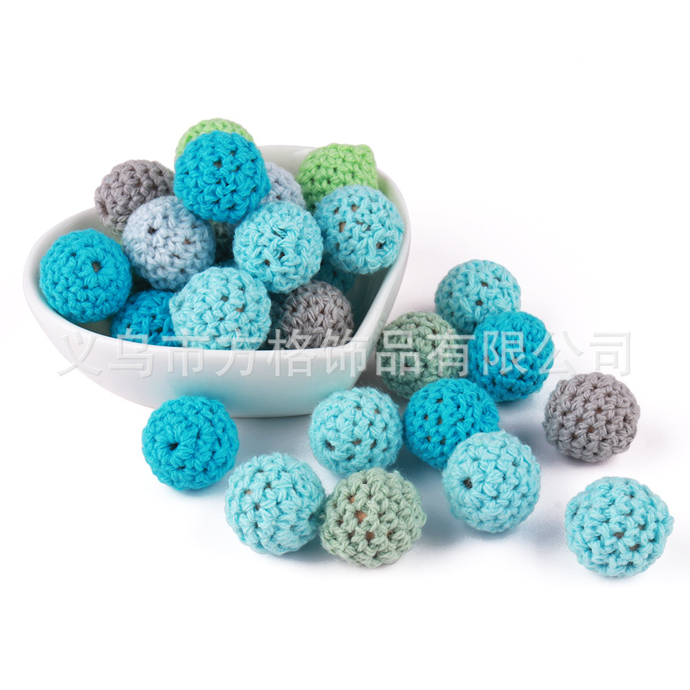 Colorful woolen wood beads, handmade crochet, woolen crochet balls, DIY teeth grinding toys, necklaces, accessories, loose beads pic 3