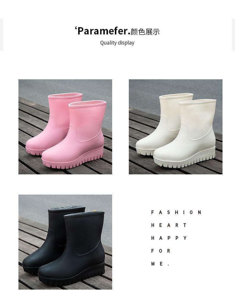一件代发时尚雨靴女款时尚长筒水鞋防滑厚底增高胶鞋高跟工作雨鞋详情5