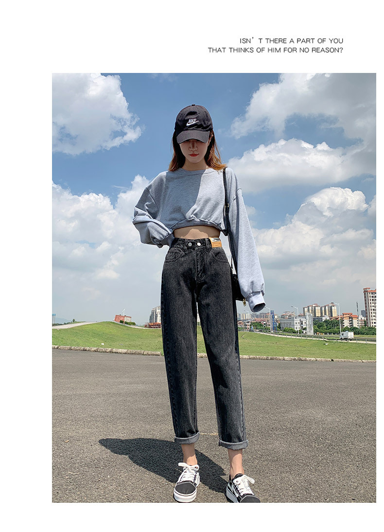 2023春季小个子牛仔裤女宽松高腰萝卜裤小直筒显瘦老爹九分哈伦裤详情26