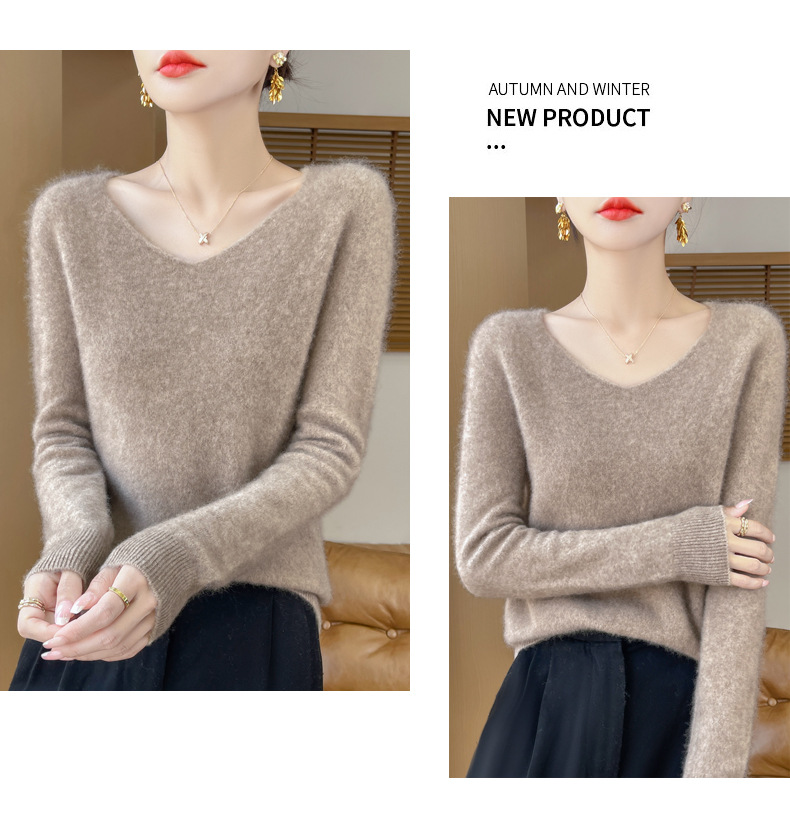濮院羊毛衫女100纯羊毛一线成衣V领软糯针织上衣外穿显瘦打底衫详情23