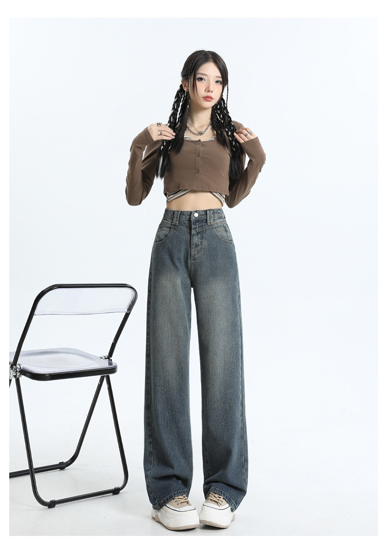 美式阔腿牛仔裤女2024年春夏新款设计感小众宽松显瘦拖地直筒长裤详情16