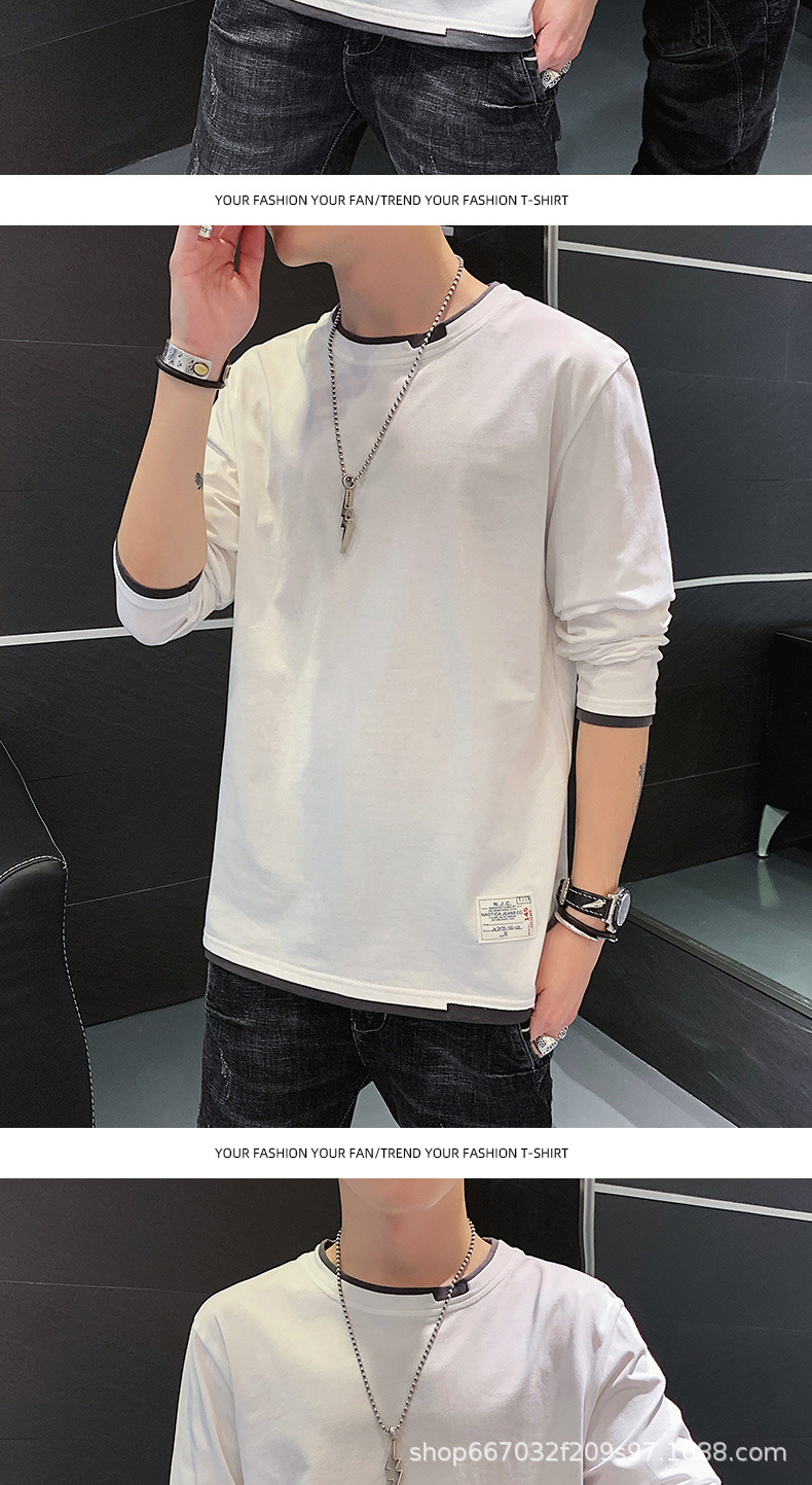 Осенью 2022 - я новая футболка с длинными рукавами для мужчин с полурукавами из чистого хлопка-прилива, которые подшивают футболки для тела pic 47