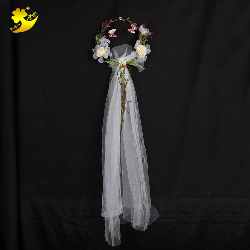 Wholesale forest-themed bridal wreath headscarves, mesh headwear, seaside photo headwear, 2018 new butterfly and cherry blossom headscarves pic 3