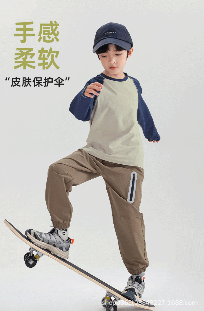儿童T恤2025春秋季新品男童拼色字母长袖圆领宽松上衣男孩运动T详情4
