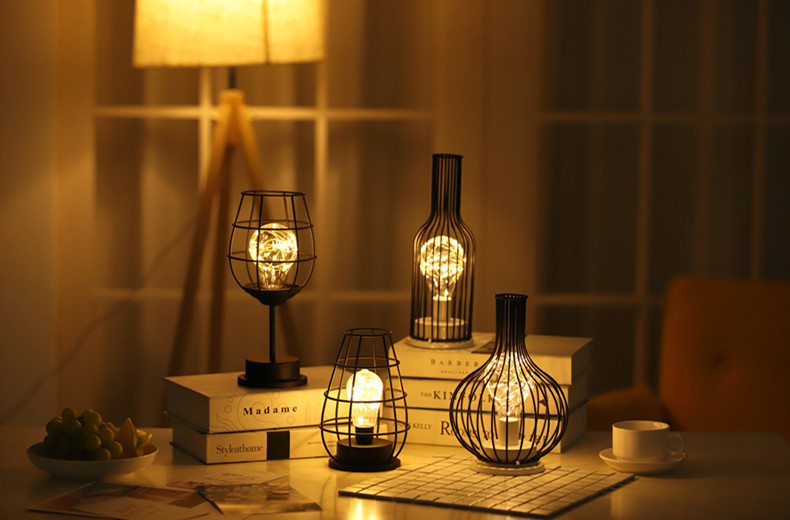 Cross-border new lantern night light, girlish led iron night light, wine glass and wine bottle gift decorative light pic 4