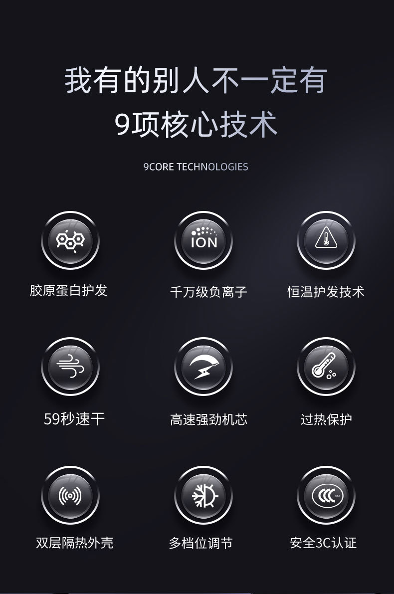 Gift hammer hair dryer, electric hair dryer, household negative ion hair care, cold and hot air, high-power hair dryer, cross-border pic 2