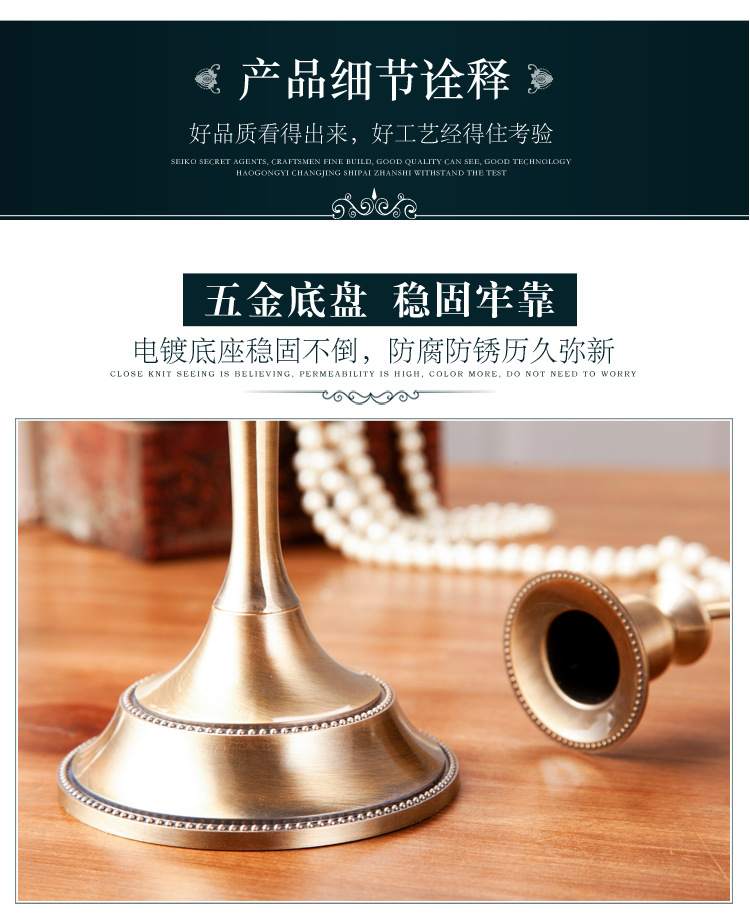 摆件烛台 欧式复古婚礼酒店装饰用品三头金色烛台直销  蜡烛台详情11