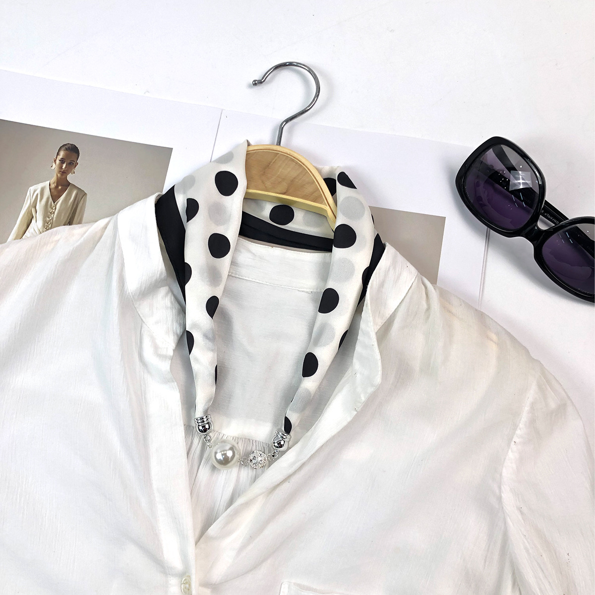 One-piece consignment cross-border exclusive summer fashionable and versatile silk pearl necklaces, silk scarves, buckles and scarves factory wholesale pic 9