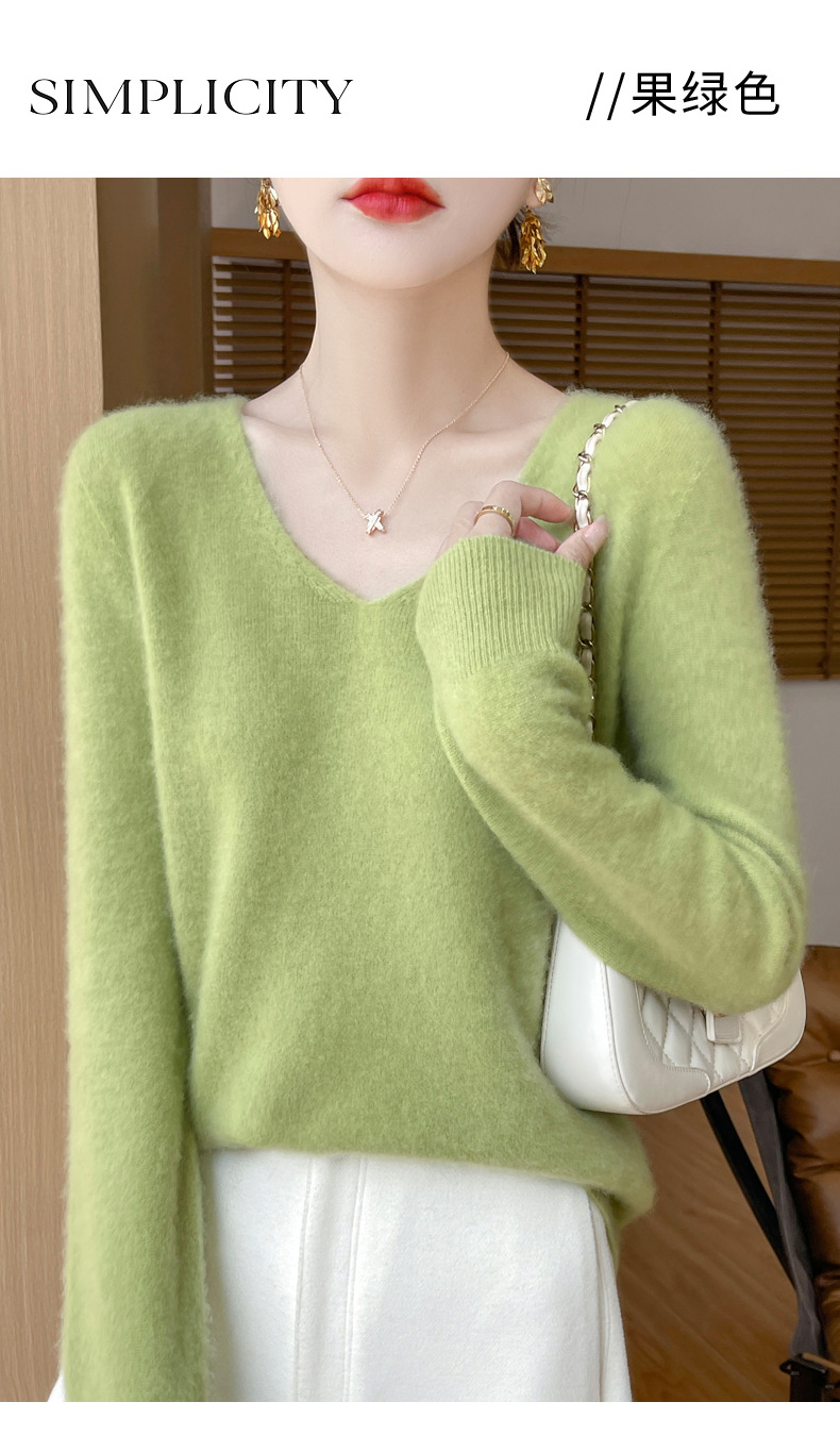 濮院羊毛衫女100纯羊毛一线成衣V领软糯针织上衣外穿显瘦打底衫详情24