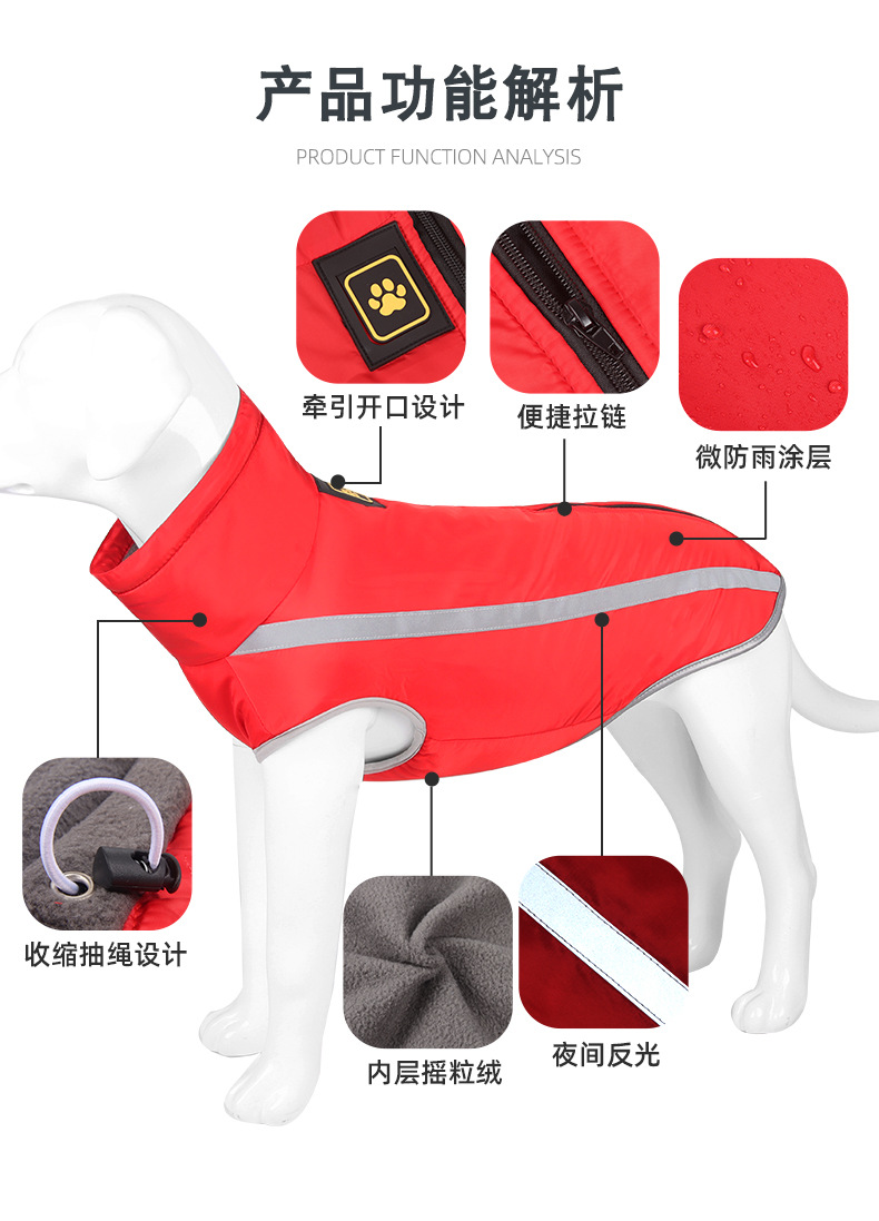 Cross-border pet clothing, reflective large dog windbreaker, warm dog clothes for autumn and winter, pet cotton-padded clothes in stock wholesale 677 pic 3