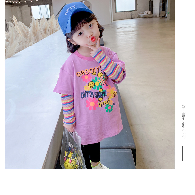 Two new autumn long-sleeved T-shirts for girls in 2024, trendy autumn base shirts for children pic 19