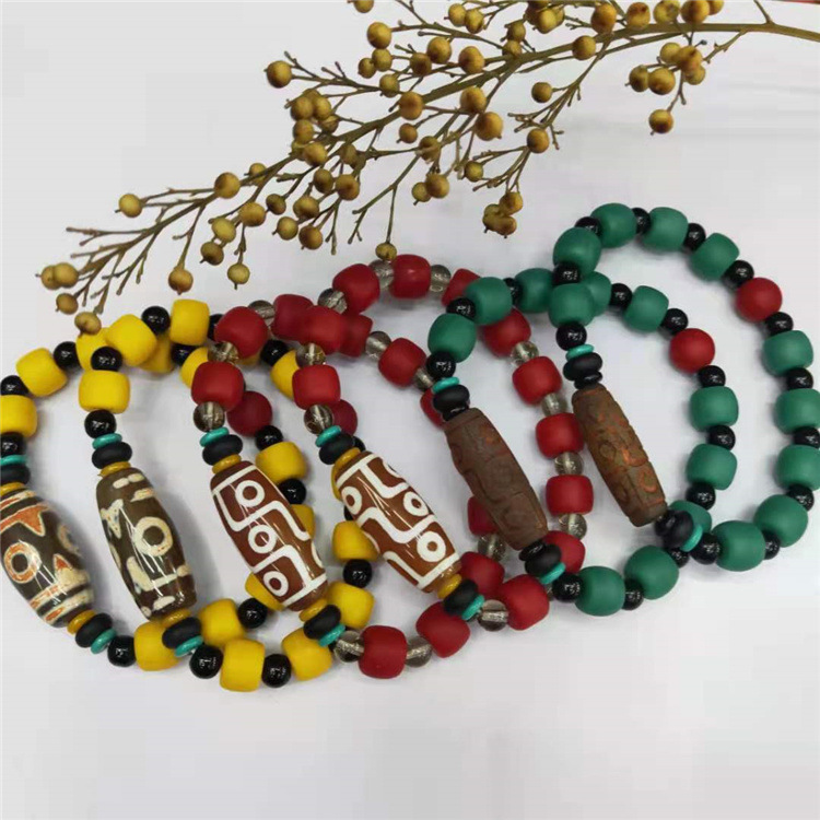 Guangshun Jewelry Cylindrical frosted Bracelet wholesale Tibetan-style three-nine-eye sky Pearl agate drum Bead bracelet Factory direct sales pic 1