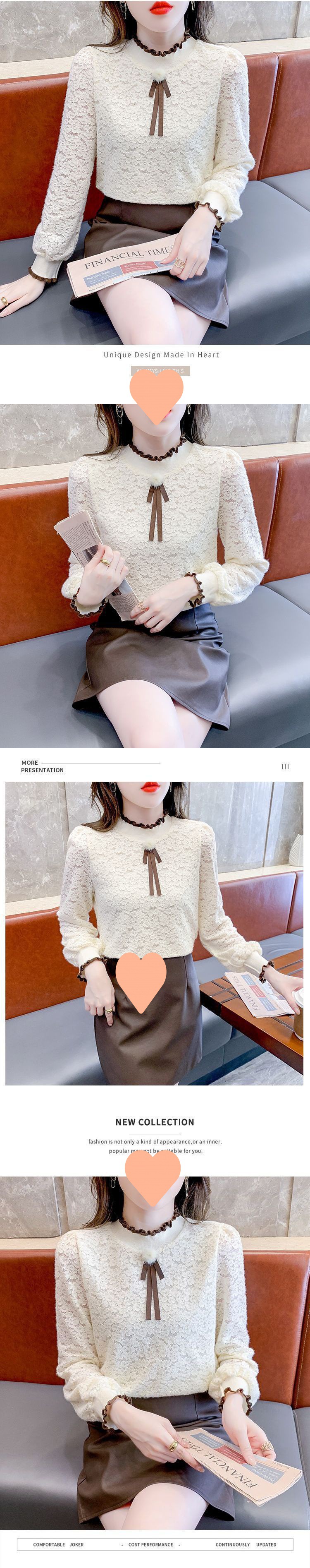 小香风加绒秋冬蕾丝衫女2022新款时尚打底衫镂空气质高雅长袖上衣详情4