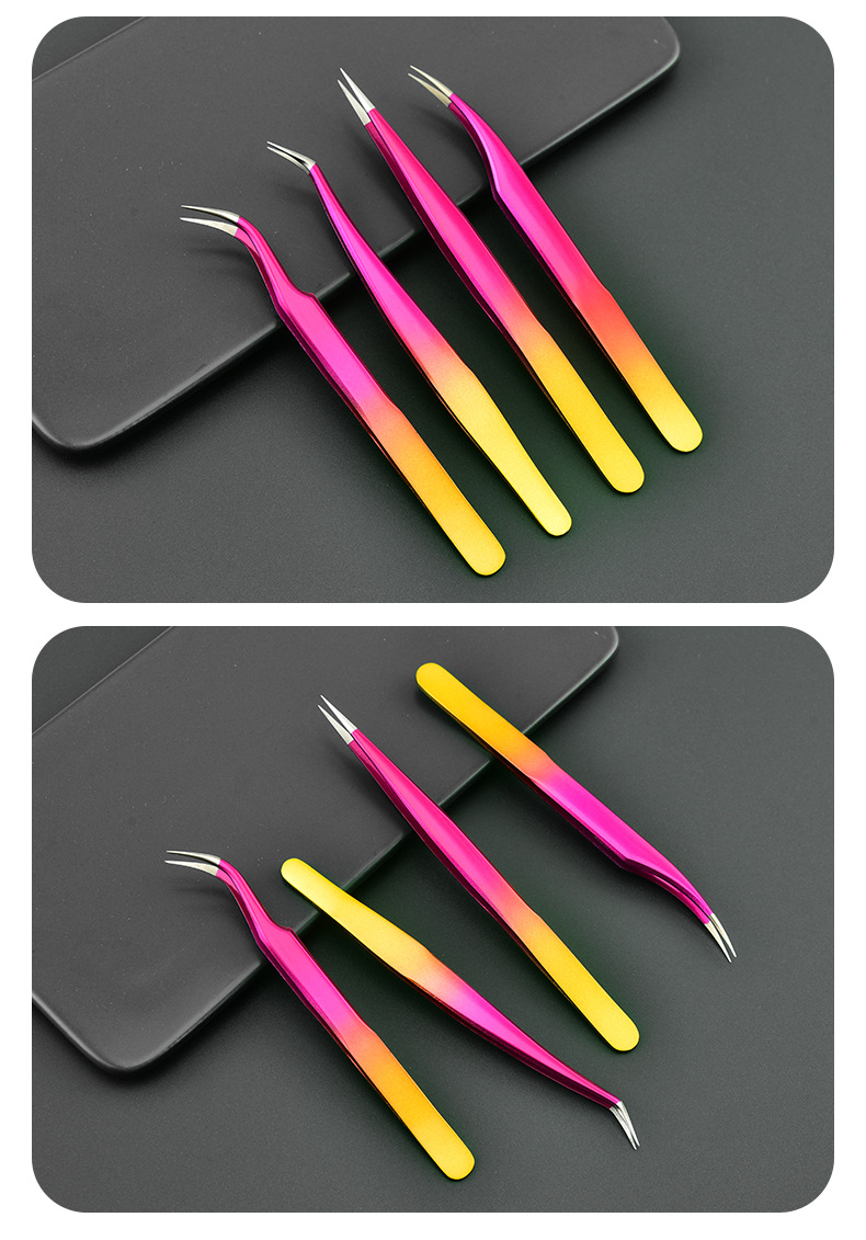 False eyelash extension tweezers, straight pointed elbow, stainless steel dual-color gradient clip, golden feather clip, dolphin clip, customizable LOGO shanilak pic 11