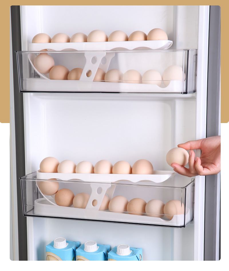 双层鸡蛋自动滚轮收纳盒冰箱侧门收纳架创意厨房桌面鸡蛋保鲜盒详情12