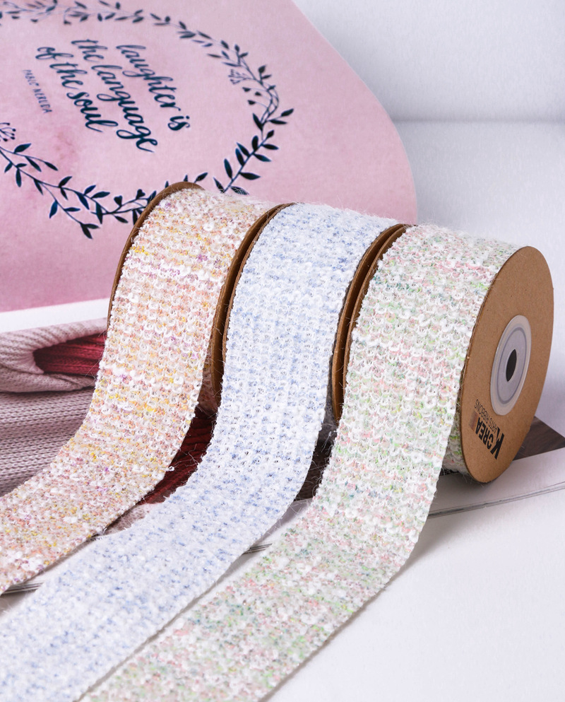 Autumn and winter collection with scallion plush color-block woven chanel-style webbing, DIY bow hair accessory material bag, clothing collar pic 11