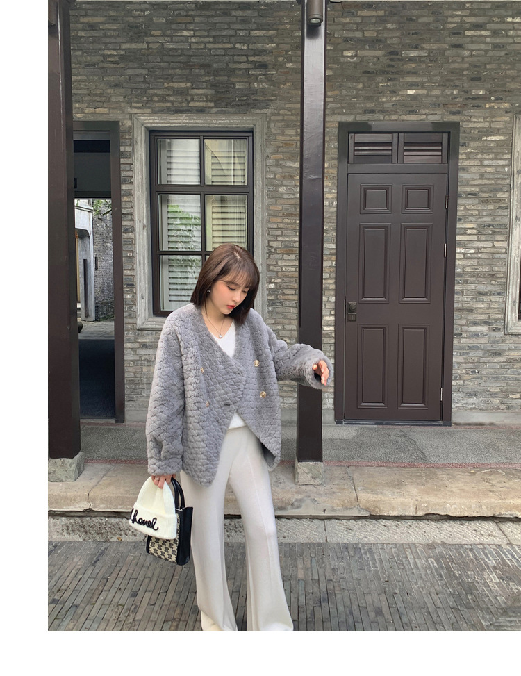 冬季新年羊羔毛皮草短款女网红羊剪绒布加迪全羊毛年轻短外套详情21