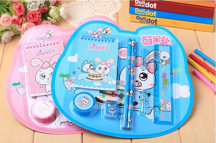 Blue Fruit Rabbit Pink and Blue 8-piece Stationery Set TZ804 Student Stationery set wholesale Taobao supply pic 3