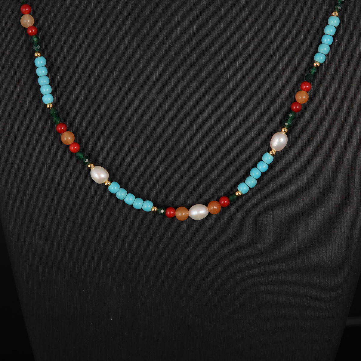 中古vintage高级感时尚个性小众设计感绿松石珍珠玛瑙新中式项链详情4