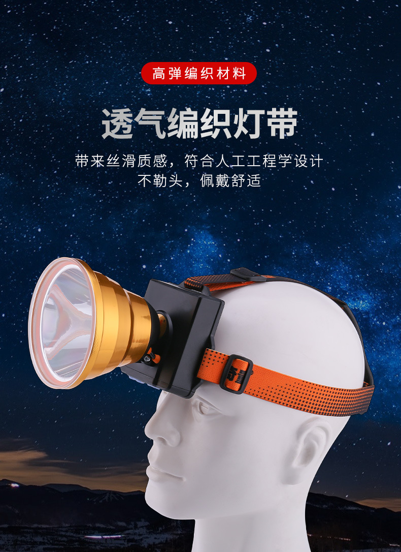 奇量奇亮品牌强光头灯远射充电大光斑长续航头灯夜钓捕鱼厂家批发详情8