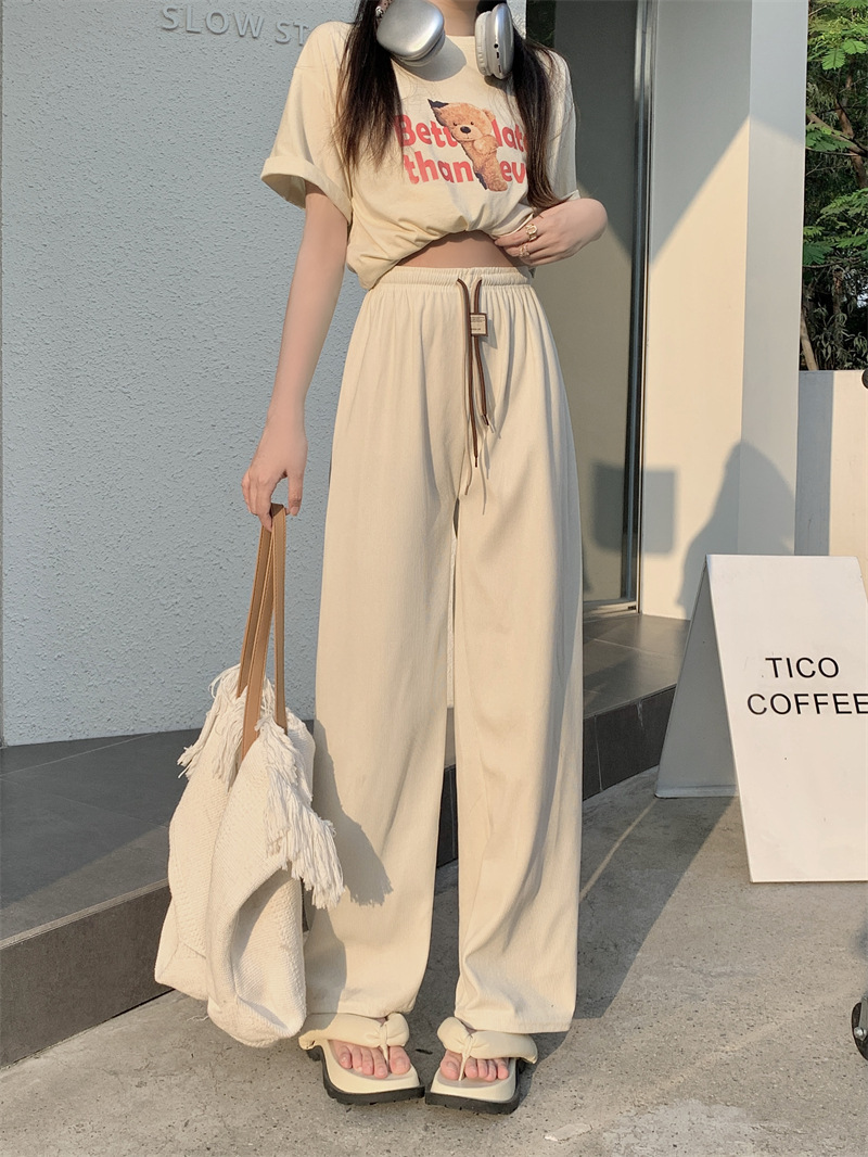 Corduroy ultra-fine corduroy wide-leg pants for women, new autumn style double drawstring smiling face belt casual pants, high-waisted straight-leg pants pic 10
