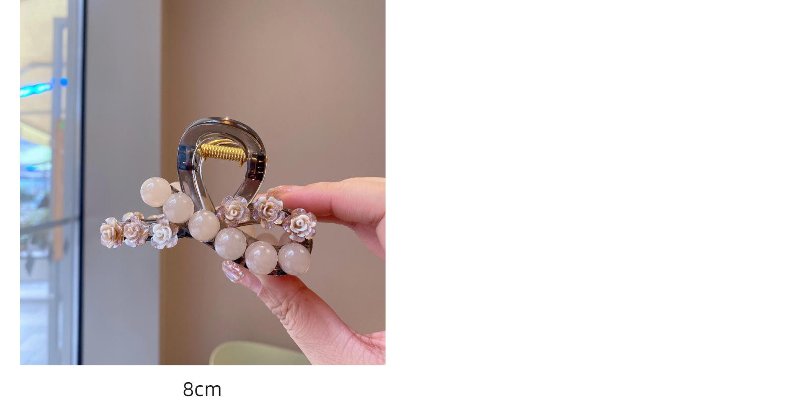 Elegant little camellia flower bead claw clip, large hair volume, high-end updo shark clip for women at the back of the head pic 8