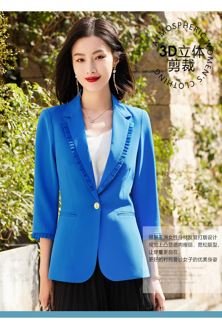休闲小西装外套女2023春夏款木耳边韩版时尚修身薄款女士西服上衣详情4
