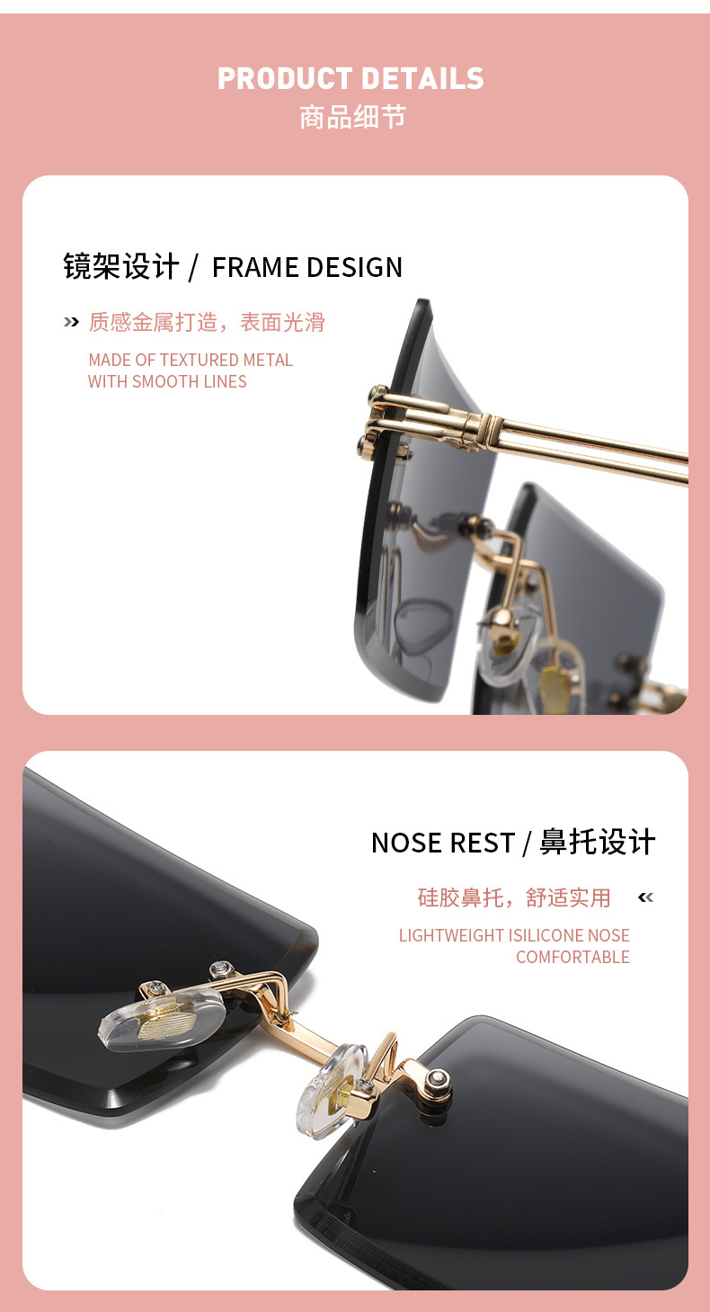 New frameless trimmed square gradient ocean sunglasses, European and American fashion, Instagram-popular street style sunglasses pic 14