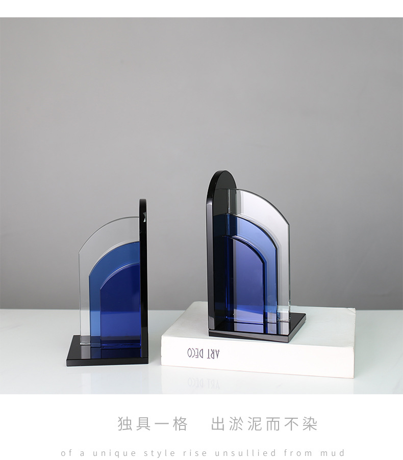 Modern light luxury minimalist model room, office, study, bookcase, creative geometric crystal books, bookshelf decorations pic 27