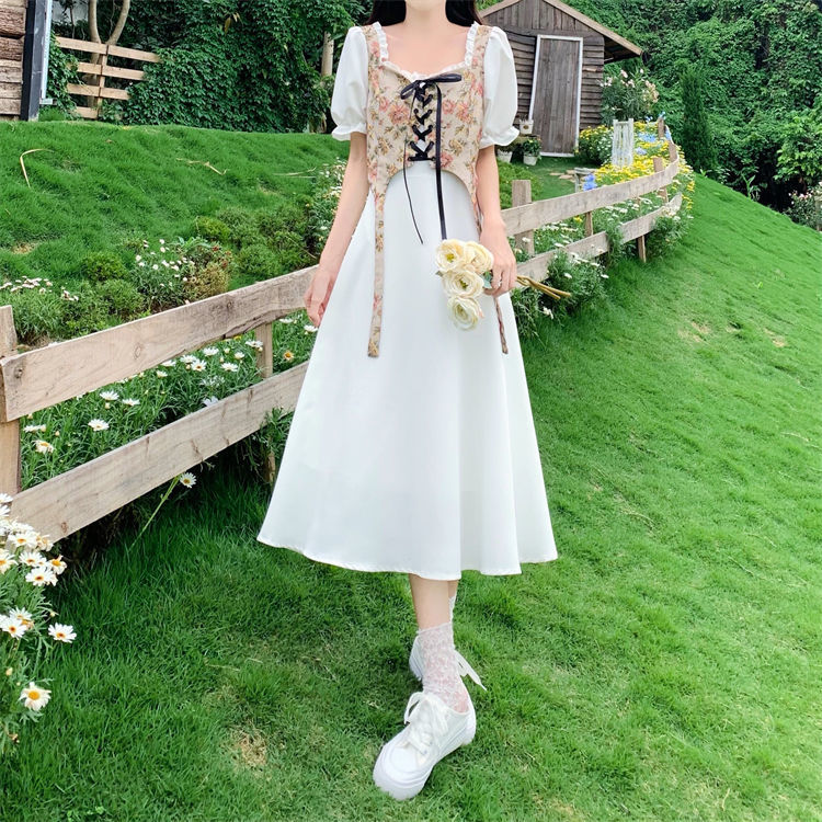 大码法式气质设计感假两件连衣裙女夏季初恋甜美泡泡袖衬衫长裙子详情5