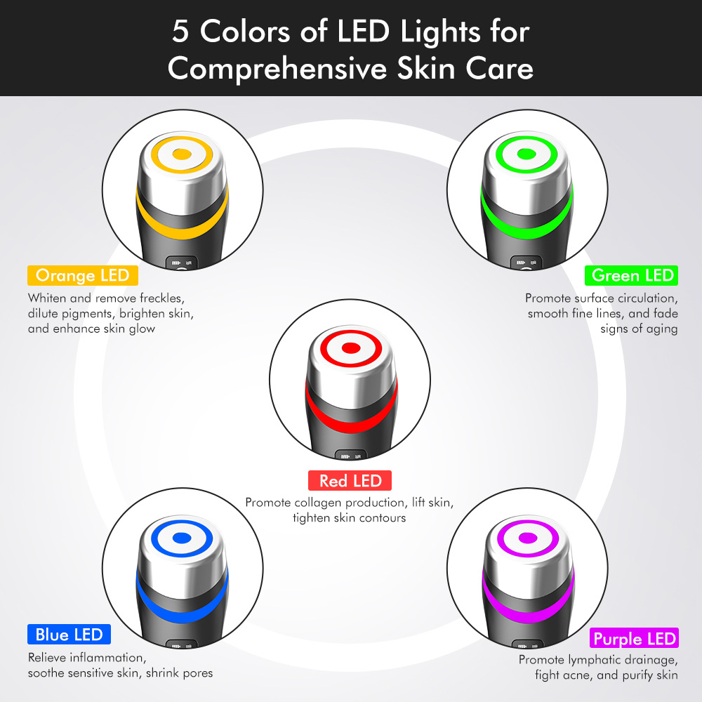 Cross-border new product: 5-color light introduction ems micro-current vibration massage device, Red and Blue Light Water Light Pore Beauty device pic 5
