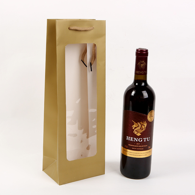Wholesale of new white card single-color windowed wine bags, hand-held wine bags, kraft paper red wine packaging bags and gift bags pic 3