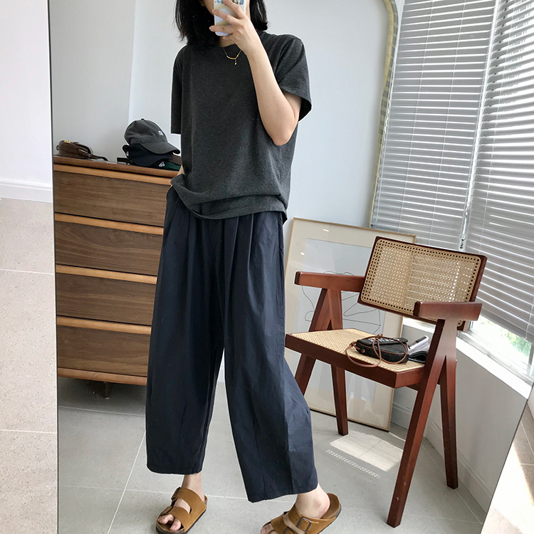 巨百搭轻薄透气酵洗棉小个子奶奶裤九分宽松显瘦休闲裤女夏季薄款详情48
